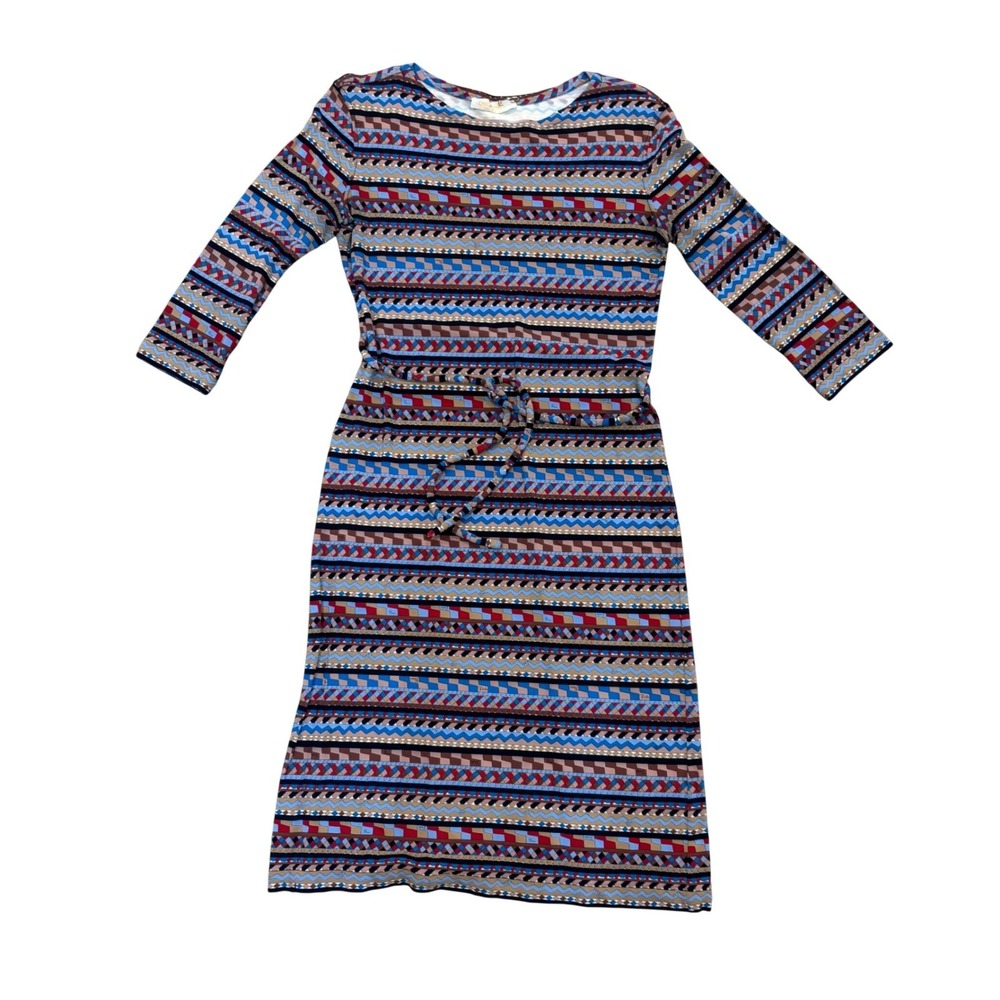 Emilio Pucci Firenze Vintage Geometric Print Rayon Midi Dress Blue Brown Size 8